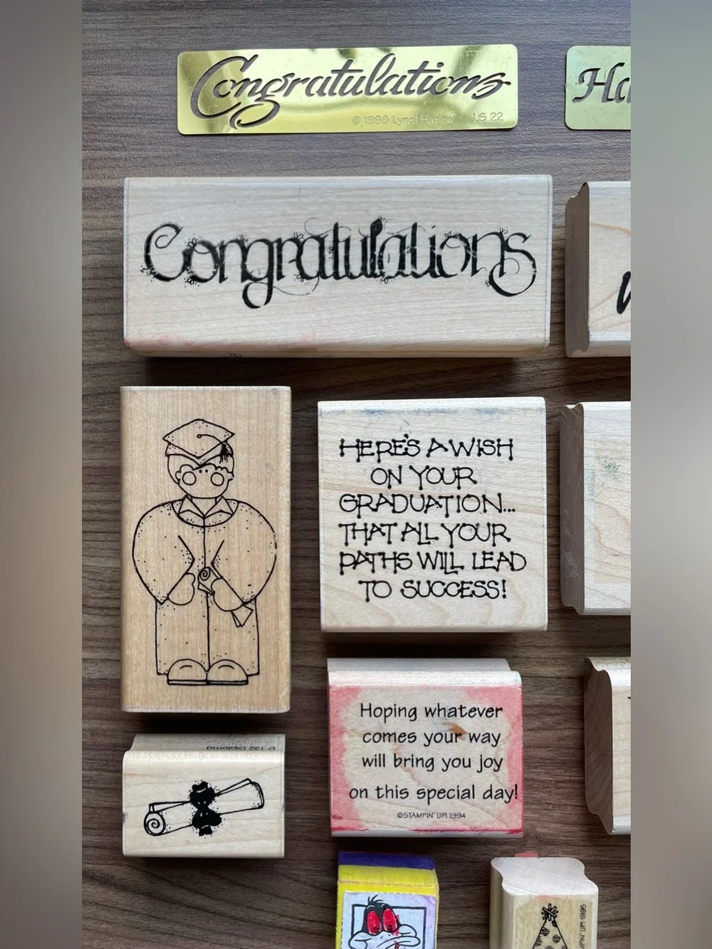 Vintage Stampin Up Wooden Stamp Lot - Milestone Celebration Graduation